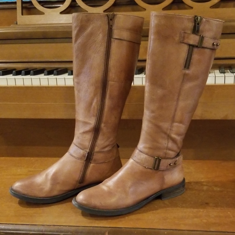 Steve Madden Cognac Leather Riding Boots 6.5